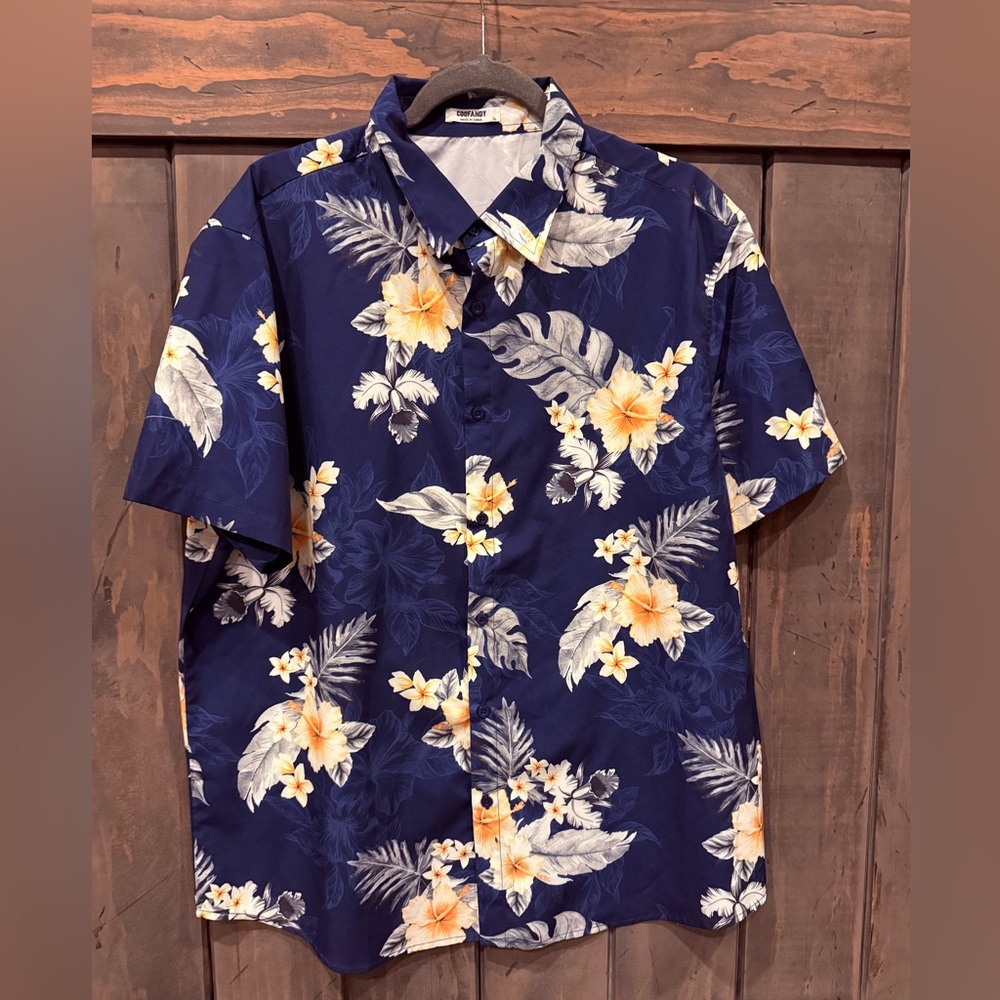 Hawaiian shirt Men's Navy Floral Short-Sleeve Button-Up Shirt